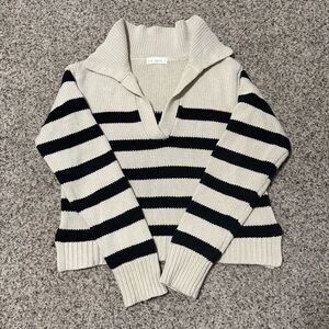 By Together Black and Cream Striped Polo Neck Sweater